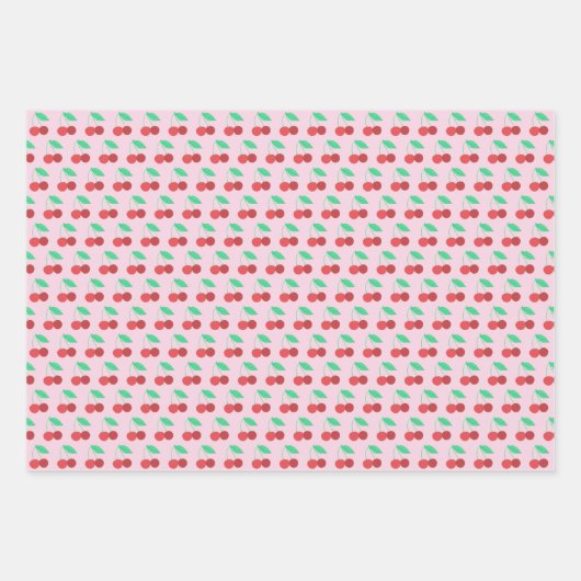 Fröhliche Kirschen Fruchtspass Rot Grün Rosa Geschenkpapier Set (Vorderseite 2)