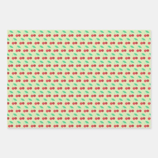 Fröhliche Kirschen Fruchtspass Rot Grün Rosa Geschenkpapier Set (Vorderseite)