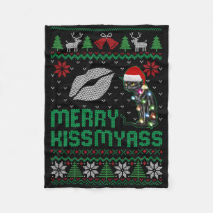 Fröhliche Kissmy Weihnachts Fun Schwarze Katze Wei Fleecedecke
