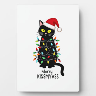 Fröhliche Kissmyass Lustige Katze Weihnachtslichte Fotoplatte
