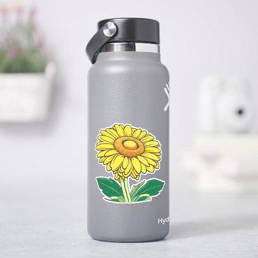 Fröhliche klassische, hellgelbe Sonnenblumenkontur Aufkleber (HydroFlask)