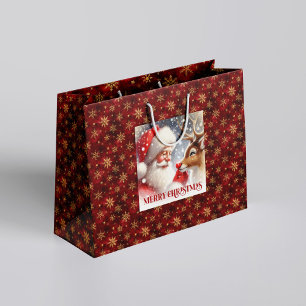 Fröhliche klassische Santa- und rote Nase Rudolph- Große Geschenktüte
