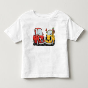 Fröhliche kleine Autos: Rote und gelbe beste Freun Kleinkind T-shirt