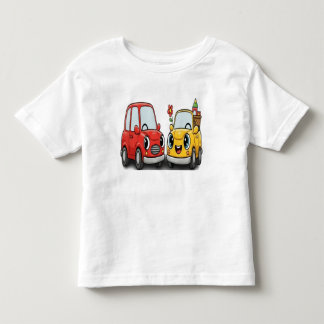 Fröhliche kleine Autos: Rote und gelbe beste Freun Kleinkind T-shirt
