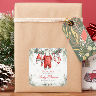 Fröhliche kleine Babyparty-Santa-Wäscheleine Quadratischer Aufkleber