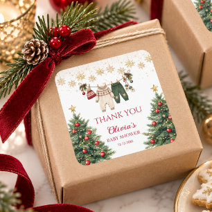 Fröhliche kleine Babyparty Weihnachten Rot Grün Quadratischer Aufkleber