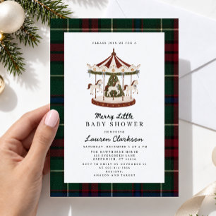 Fröhliche kleine Karussell-Tartan-Baby-Party Einladung