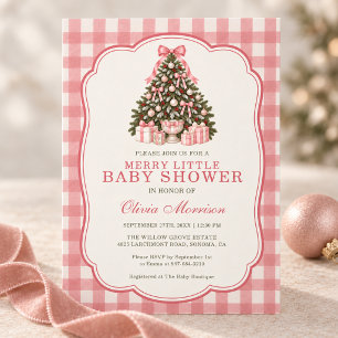 Fröhliche kleine rosa Schleife Weihnachtsbaum Baby Einladung