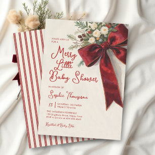 Fröhliche kleine rote Schleife Florale Weihnachten Einladung