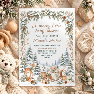 Fröhliche kleine Winter-Waldtiere-Baby-Party Einladung