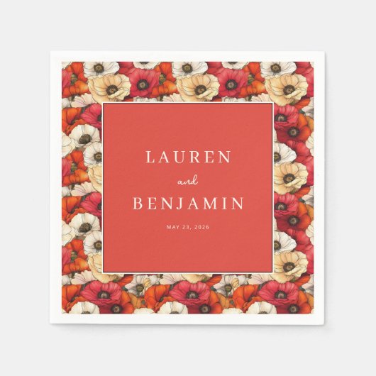 Fröhliche Korallenblumen Mohn Serviette (Vorderseite)