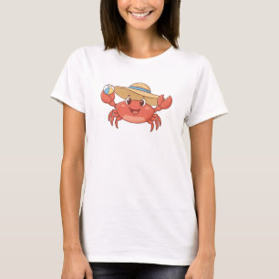Fröhliche Krabbe mit Sonnenhut - Cartoon am sonnig T-Shirt