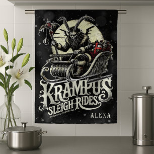 Fröhliche Krampus-Weihnachten Krampus-Schlittenfah Geschirrtuch