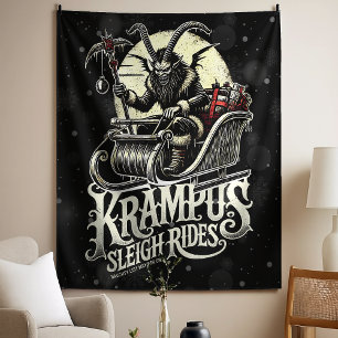 Fröhliche Krampus-Weihnachten Krampus-Schlittenfah Wandteppich