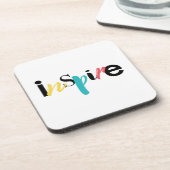 Fröhliche, kreative, moderne Typografie des Inspir Getränkeuntersetzer (Linke Seite)