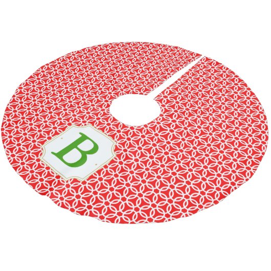 Fröhliche Kreis-mit Monogramm Baum-Rock - Rot u. Polyester Weihnachtsbaumdecke (Schrägansicht)