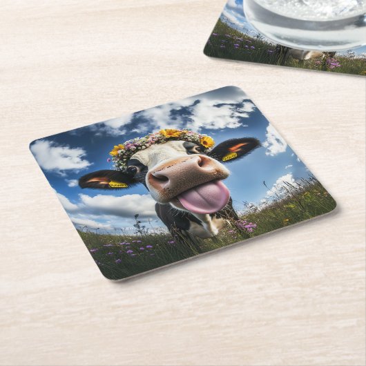 Fröhliche Kuh im Blut Rechteckiger Pappuntersetzer (angewinkelt)