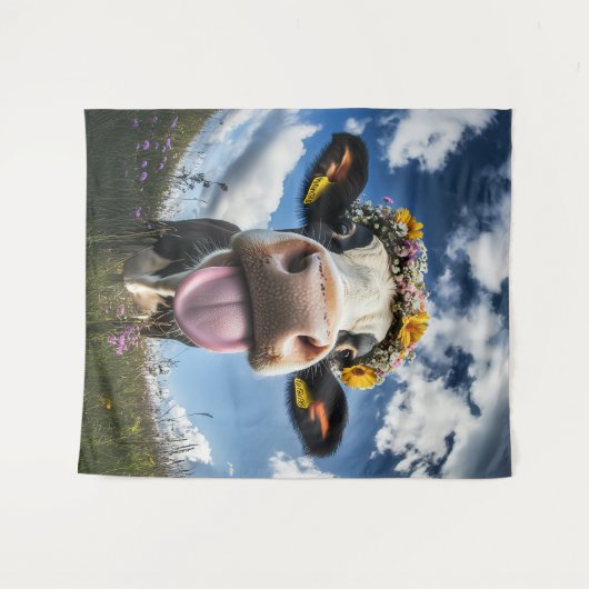 Fröhliche Kuh im Blut Wandteppich (Vorderseite (Horizontal))