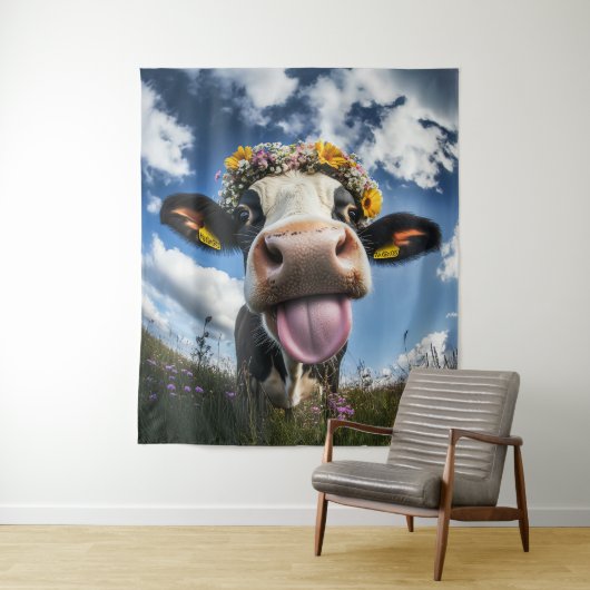 Fröhliche Kuh im Blut Wandteppich (Beispiel)