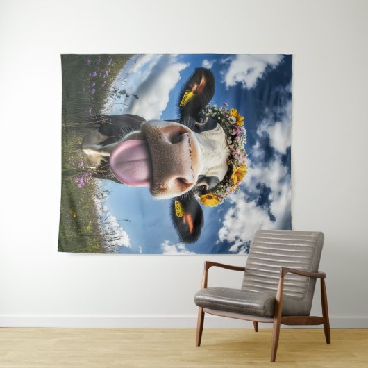 Fröhliche Kuh im Blut Wandteppich (Beispiel (Horizontal))