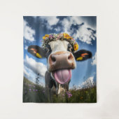 Fröhliche Kuh im Blut Wandteppich (Vorderseite)