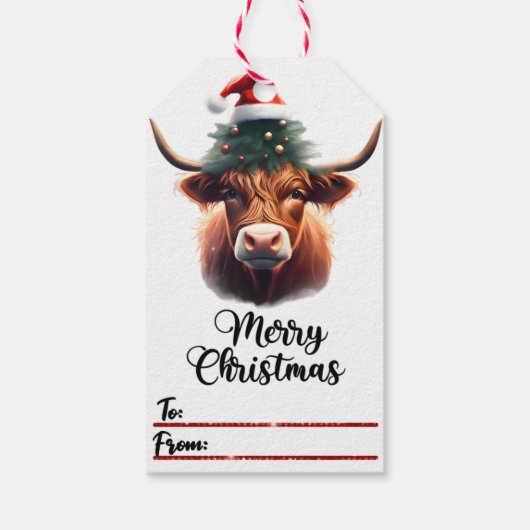 Fröhliche Kuh in Gläsern Weihnachtsmarke Geschenkanhänger (Rückseite)