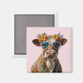 Fröhliche Kuh mit Sonnenbrille Magnet (Vorderseite/Rückseite)