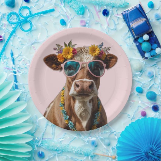 Fröhliche Kuh mit Sonnenbrille Pappteller (Party)