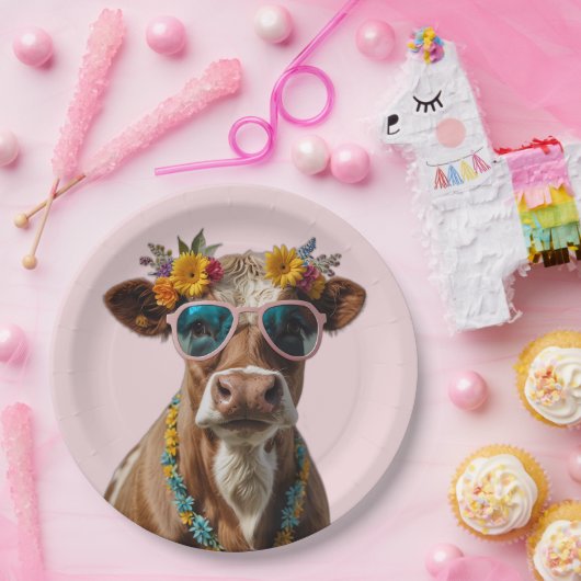 Fröhliche Kuh mit Sonnenbrille Pappteller (Party)