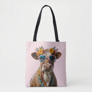 Fröhliche Kuh mit Sonnenbrille Tasche