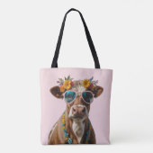 Fröhliche Kuh mit Sonnenbrille Tasche (Rückseite)