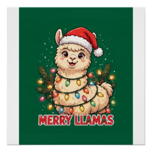 Fröhliche Lamas Lustiger Weihnachts-Llama mit Sant Poster