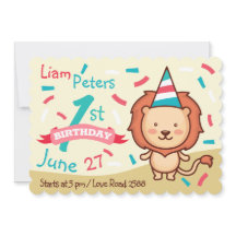 Fröhliche Lion zum ersten Geburtstag Einladung