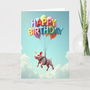 Fröhliche Luftballonkarte mit Ferkel Karte