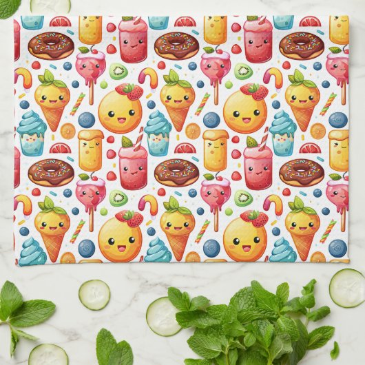fröhliche, lustige niedliche Süßigkeiten Geschirrtuch (Gefaltet)