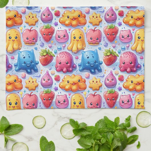 fröhliche, lustige niedliche Süßigkeiten Geschirrtuch (Gefaltet)