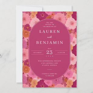 Fröhliche Magenta-Blumen-Hochzeitseinladung Einladung