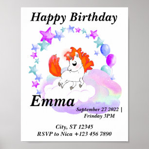 Fröhliche magische Farbe Einhorn im Regenbogen Poster