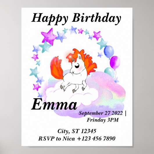 Fröhliche magische Farbe Einhorn im Regenbogen Poster (Vorne)