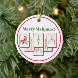 Fröhliche Mahjmas Mahjong Weihnachts-Bam-Kacheln C Keramik Ornament