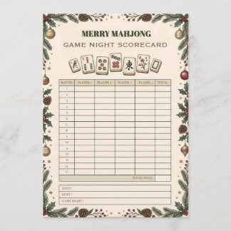 Fröhliche Mahjong-Weihnachtsspiel Nacht-Scorecard Feiertagskarte