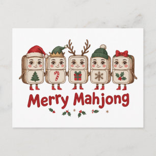 Fröhliche Mahjong Weihnachtsziegel Santa Hut Renti Feiertagspostkarte