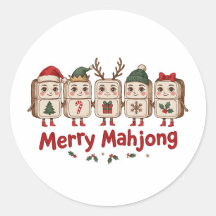 Fröhliche Mahjong Weihnachtsziegel Santa Hut Renti Runder Aufkleber