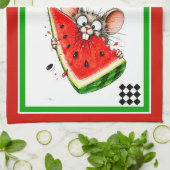Fröhliche Maus isst Wassermelone Geschirrtuch (Gefaltet)