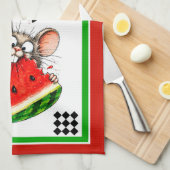 Fröhliche Maus isst Wassermelone Geschirrtuch (Viertel Falte)