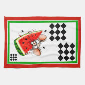 Fröhliche Maus isst Wassermelone Geschirrtuch (Horizontal)