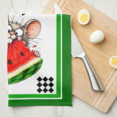 Fröhliche Maus isst Wassermelone Geschirrtuch (Viertel Falte)