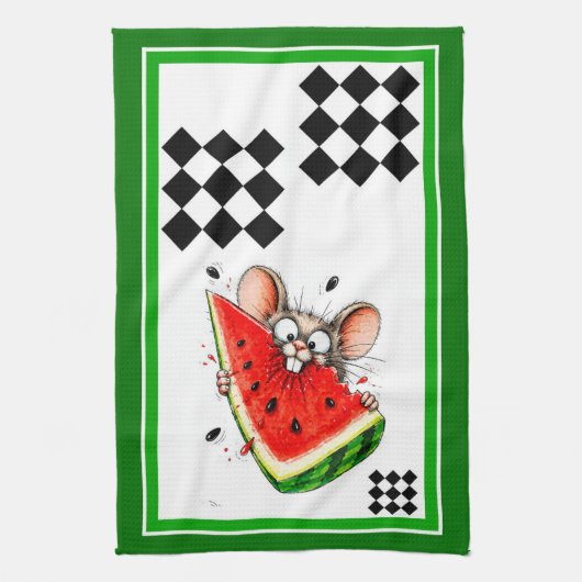 Fröhliche Maus isst Wassermelone Geschirrtuch (Vertikal)