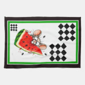 Fröhliche Maus isst Wassermelone Geschirrtuch (Horizontal)