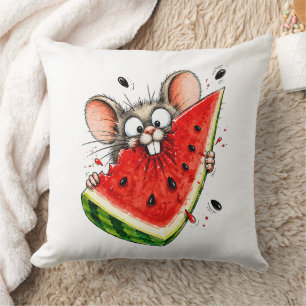 Fröhliche Maus isst Wassermelone Kissen